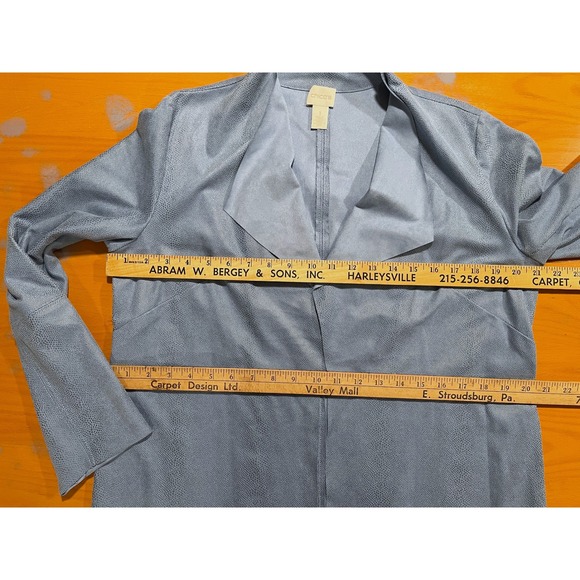 Chico's Open Front Drapey Animal Print Faux Leather Snake Jacket Topper Blue M 8 - Picture 4 of 7